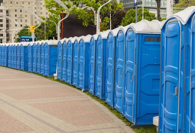 Seasonal porta potty units set up at a Schenectady, New York State venue